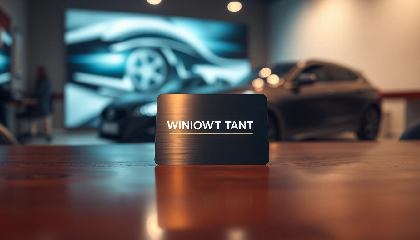 Promote window tint gift card in a polished setting with ambient lighting and sleek design.