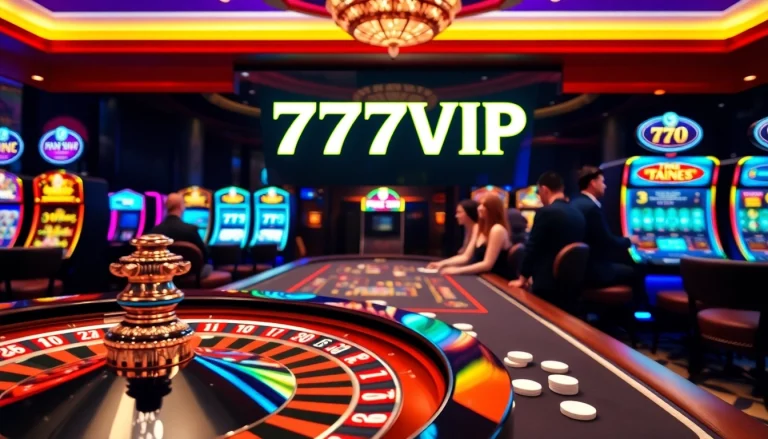 Engaged players enjoying 777VIP games at a luxurious casino table with cards and chips.
