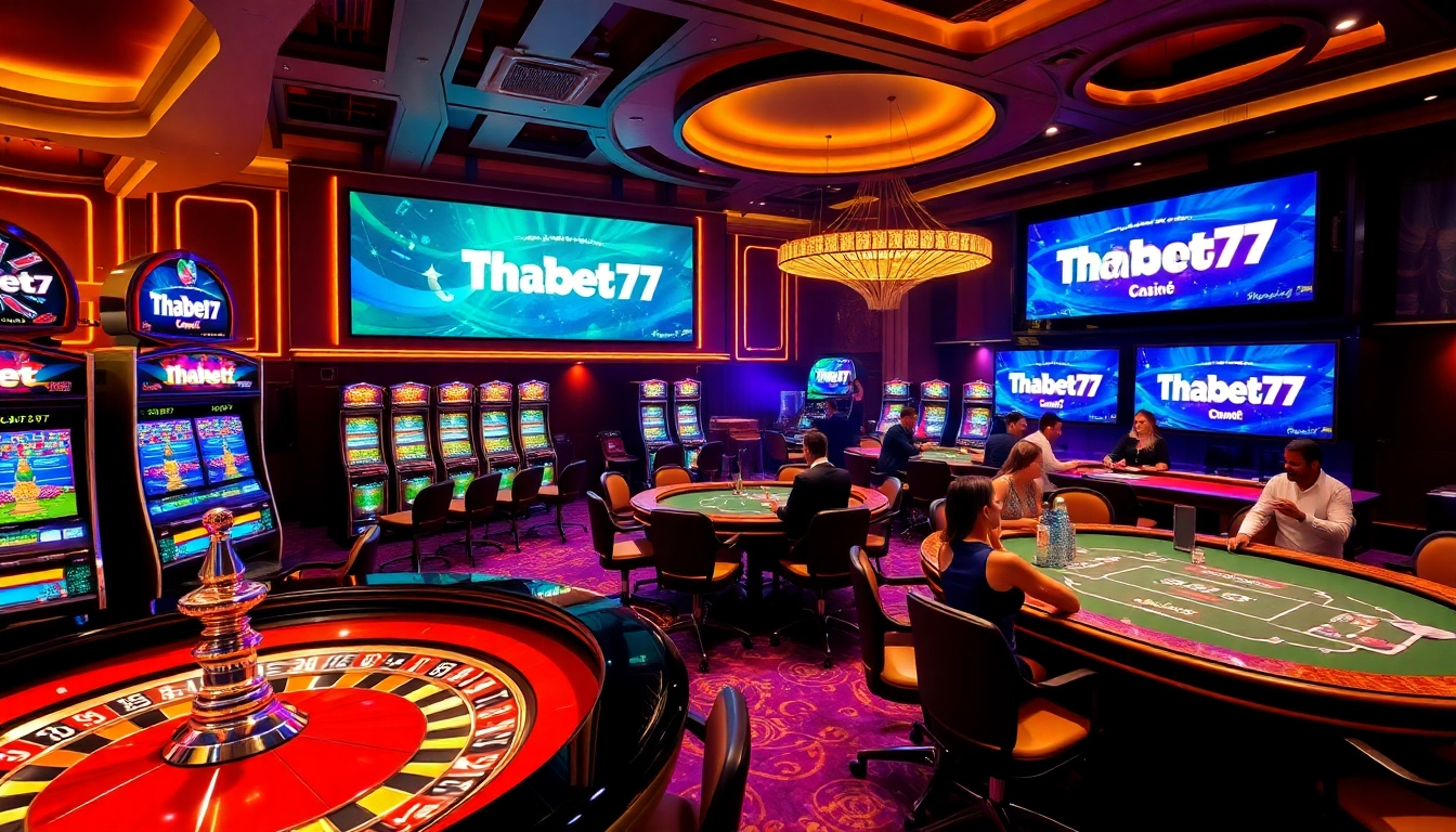 Players enjoying thrilling games at Thabet77’s vibrant casino with professional dealers and exciting slots.