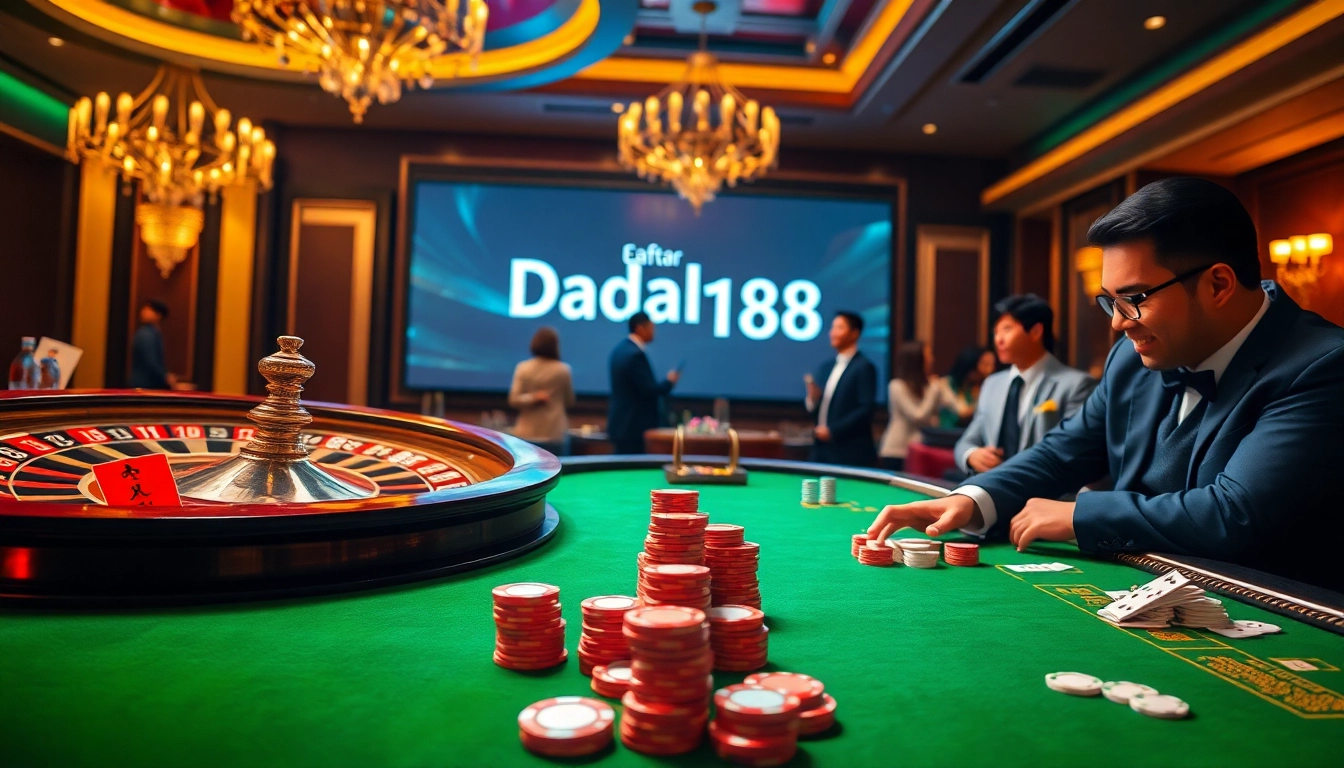 Engage in classic casino excitement with Daftar Modal138 at a vibrant roulette table and poker action.