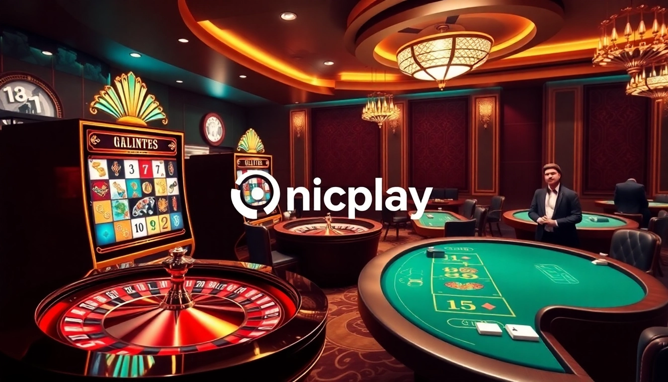 Experience thrilling gameplay at Onicplay, featuring luxurious slot machines and an engaging roulette wheel.