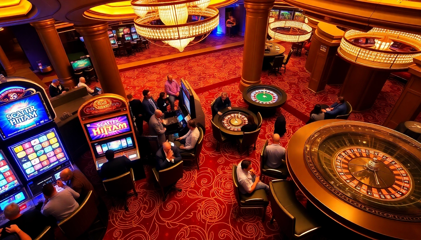 Scatter hitam shines on a slot machine as players engage in exciting casino action.